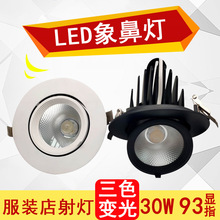 LED象鼻燈3500k服裝店射燈360度可調COB30瓦嵌入式天花燈聚光燈