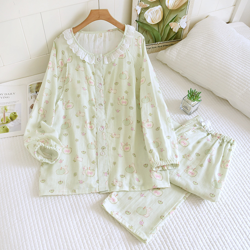 가슴쿠션/고정컵 순면 거즈 라운드넥 감금복 세트 그린애플래빗