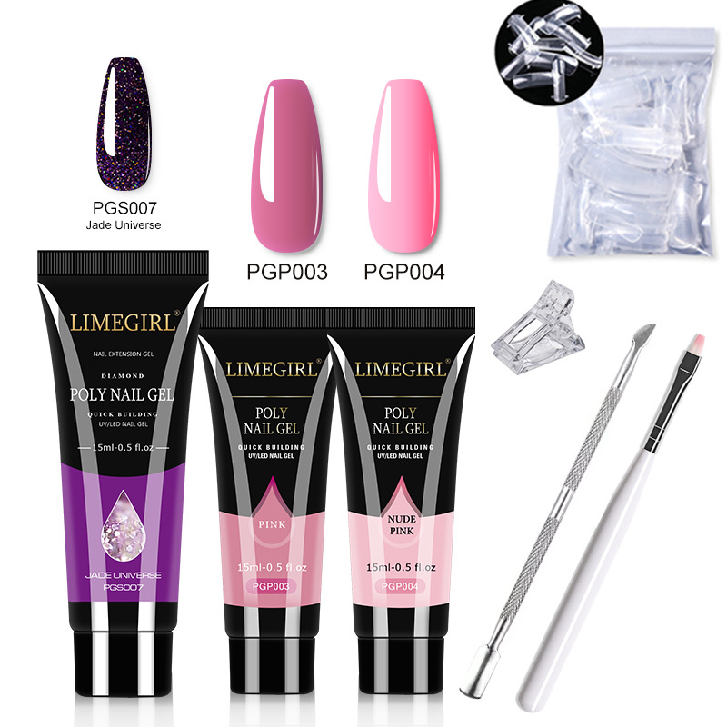 Kit de Herramientas de Gel de Extensión de Uñas de Cristal, Extensión Rápida, Modelo de Cristal, Tres Tubos de Gel, Gel UV, Transfronterizo