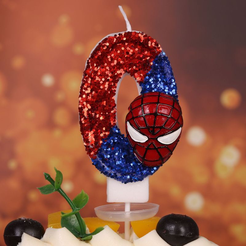 クールなスパイダーマンのテーマのグリッターデジタル誕生日キャンドル子供の最初の誕生日パーティーケーキデコレーション|undefined