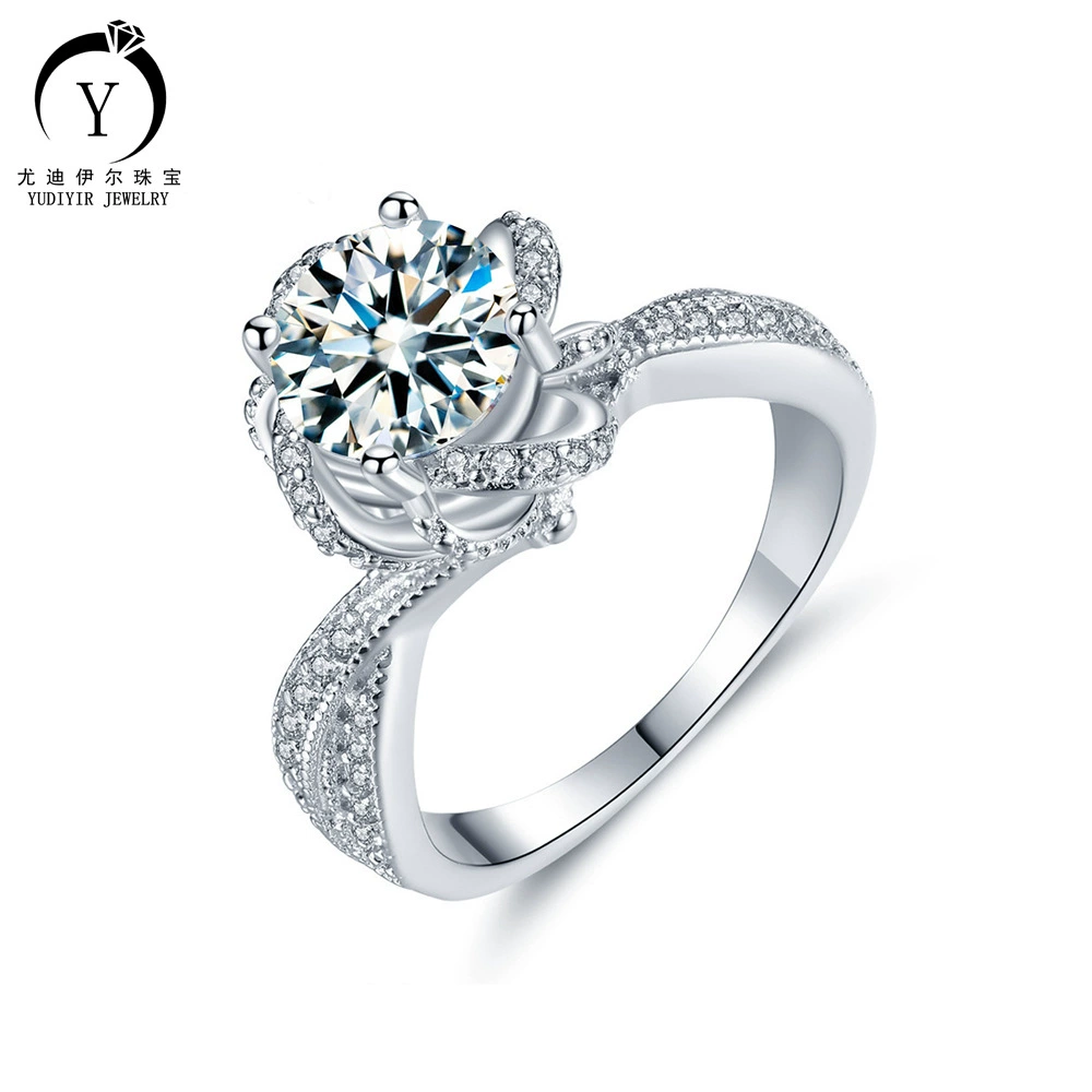 Ring with stone, 1 carat, silver 925 sample, wholesale