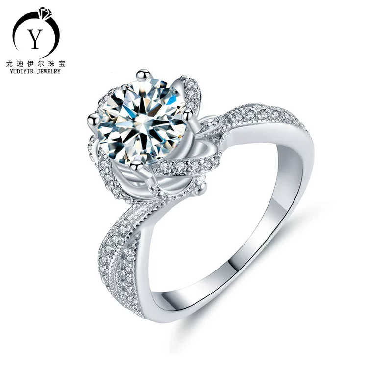 Ring with stone, 1 carat, silver 925 sample, wholesale