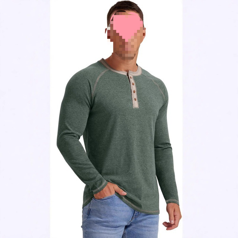 boy Zhongshan Cross-Border Clothing Autumn Winter Plus Size Long Sleeve T-Shirt European And American Men's Henley Shirt_voghion.com