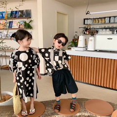 Children's shirts 2024 summer Korean style short-sleeved shirts for boys and girls, children's irregular princess skirts, brother and sister outfits