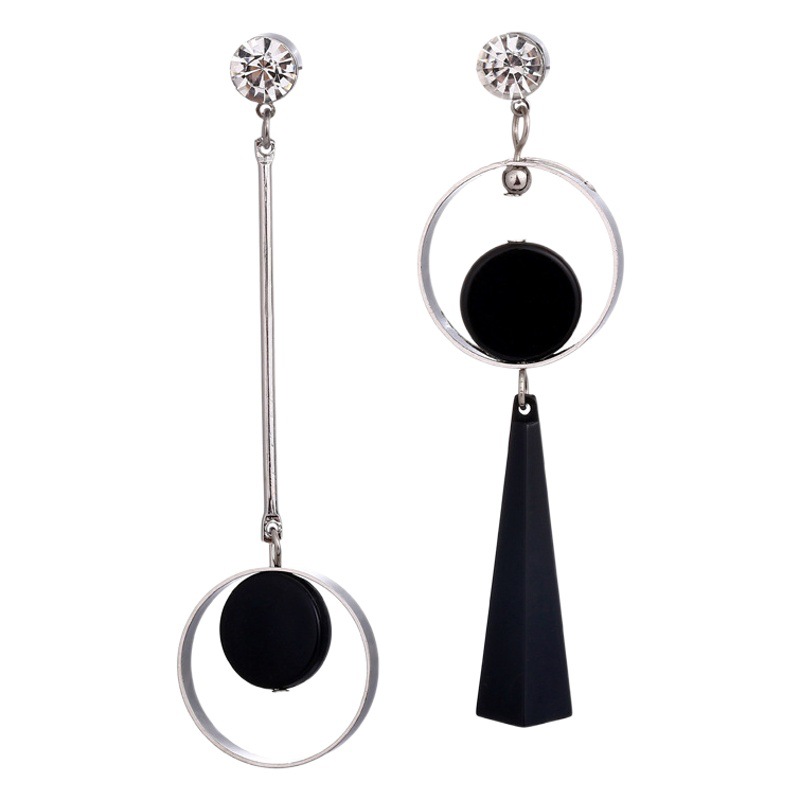 Asymmetric AB version circle European and American fashion exaggerated long earrings South Korea personality stud earrings for women