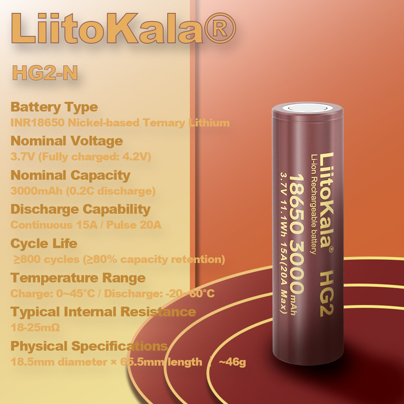 Cross-Border Supply of Liitokala New Hg2 18650 3000Mah 3.7V Lithium Battery 20A Discharge