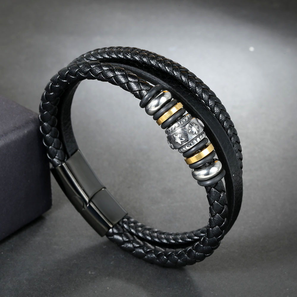 Simple Style Geometric Pu Leather Titanium Steel Braid None 18K Gold Plated Men'S Bracelets display picture 1