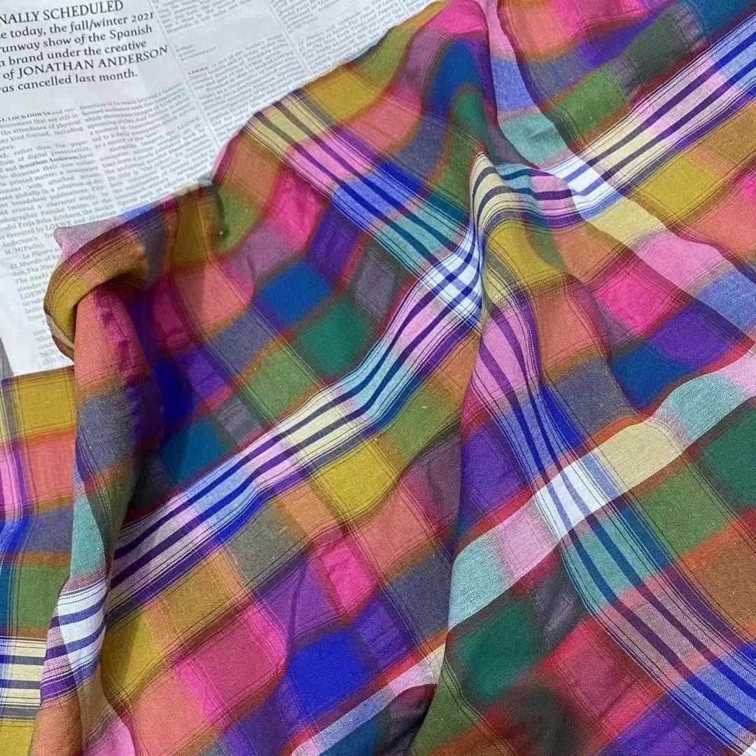 糖果色彩色全棉大格子女装连衣裙童装裙子吊带桌布靠垫围裙面料