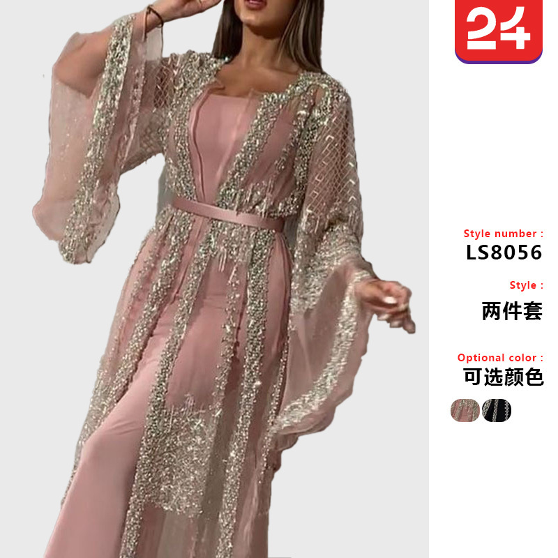 2025 Cross-Border New European and American Export Women's Clothing Bronzing Large Hem Dress Sexy Long Skirt Shawl Banquet Evening Dress 2025 Cross-Border New European and American Export Women's Clothing Bronzing Large Hem Dress Sexy Long Skirt Shawl Banquet Evening Dress