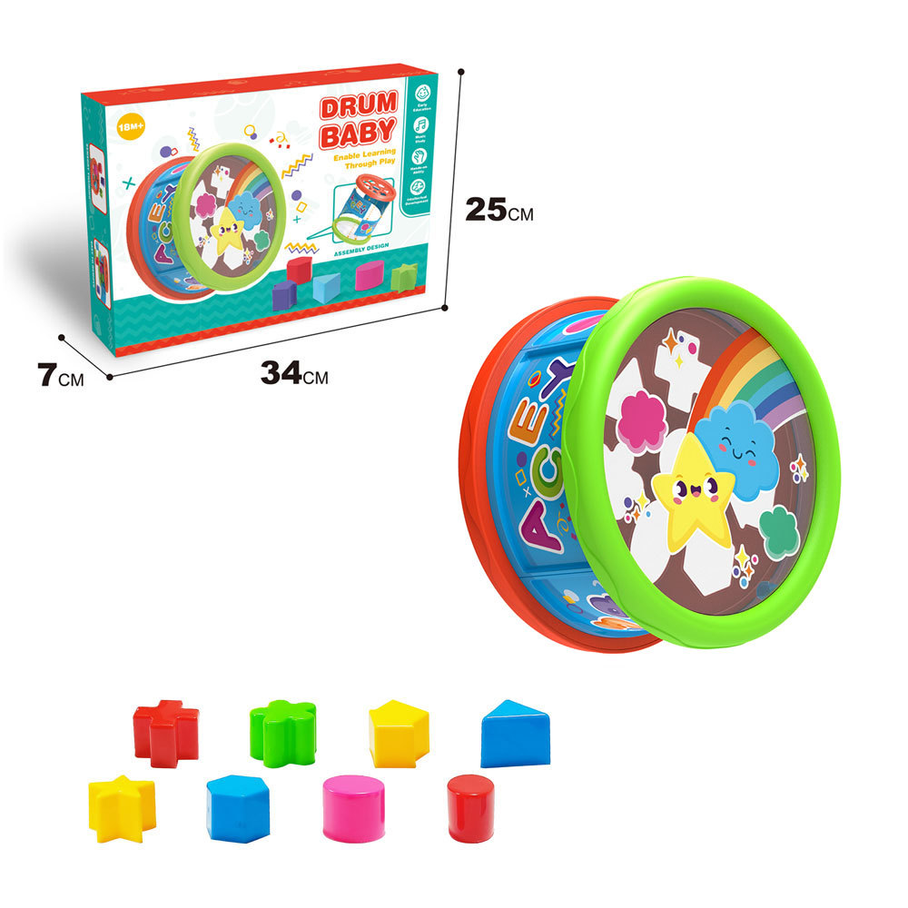 Infantil educación temprana cognición Montessori Educación Inteligencia juguetes DIY bloques de construcción forma a juego auto-instalado divertido tambor de mano