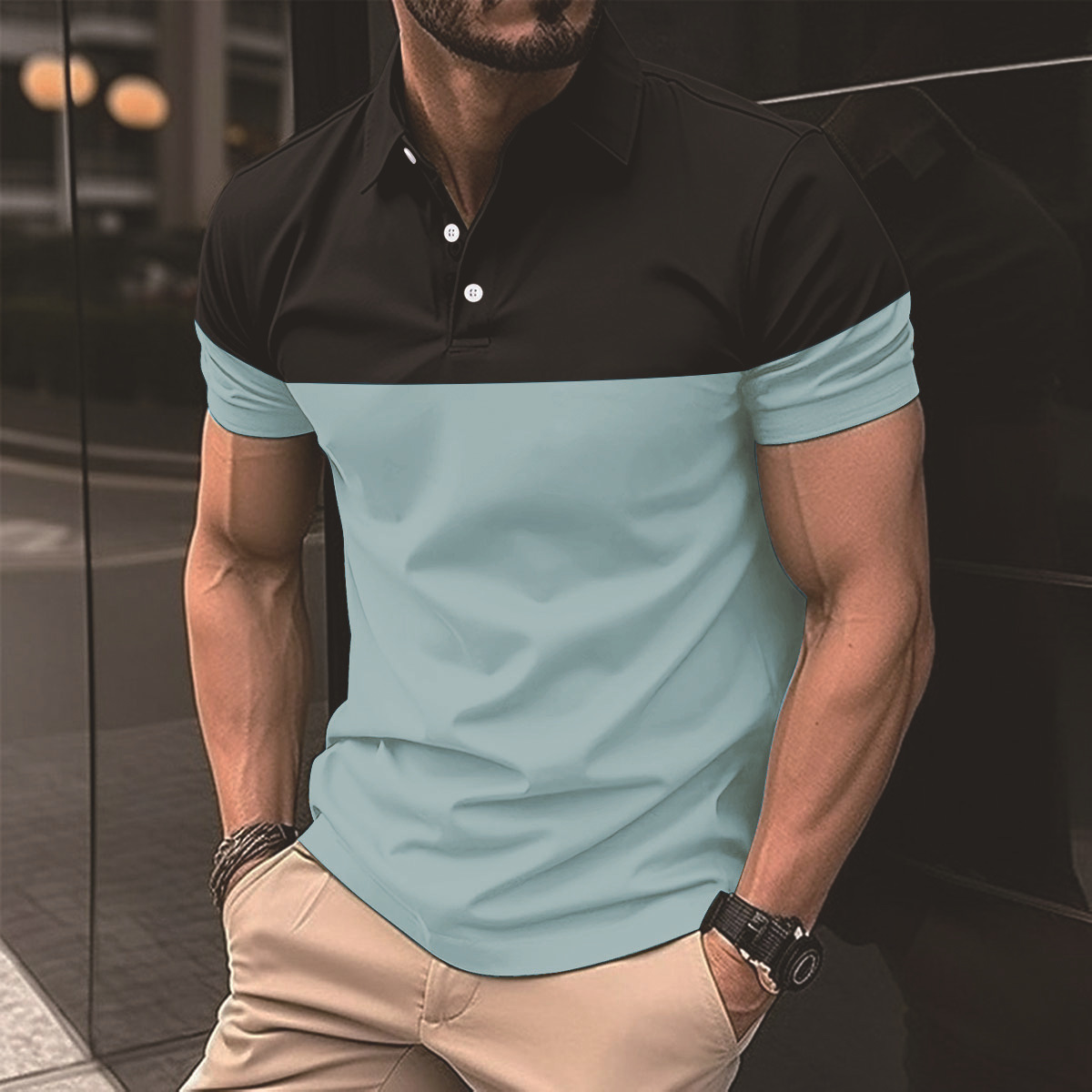 Los fabricantes de ropa para hombres venden al por mayor el ocio transfronterizo europeo y americano primavera y verano nuevo jersey con botones de impresión digital 3D camisa POLO de manga corta