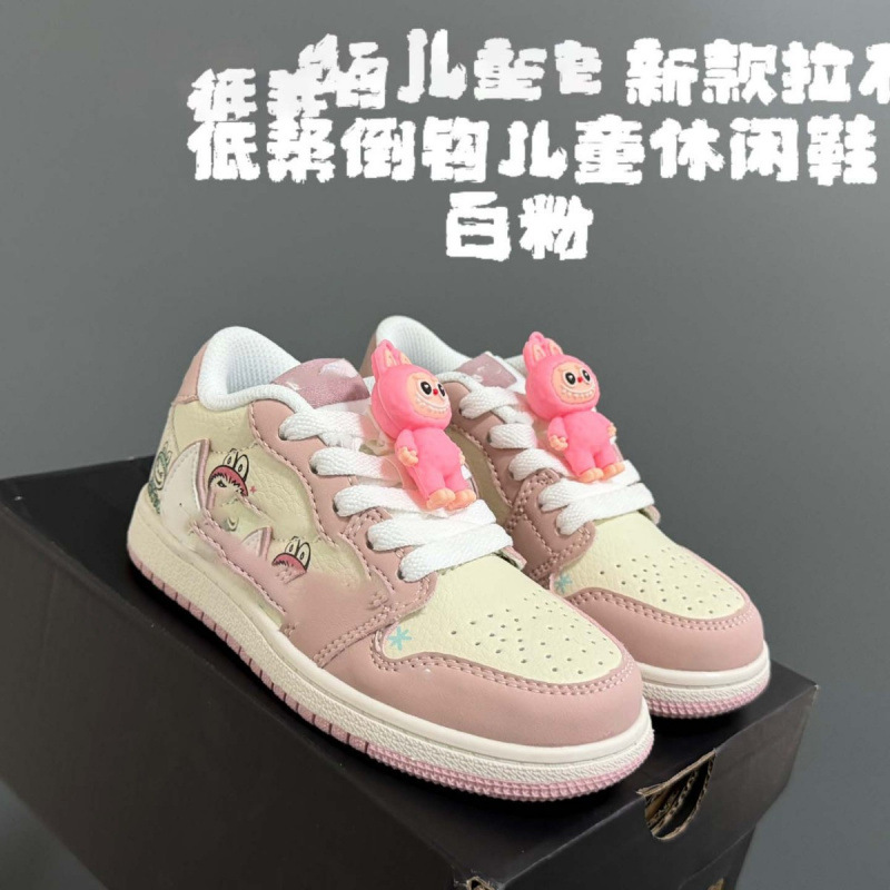 High-quality NK brand summer children's casual shoes with premium leather and Labubu pendant, low-top design with inverted hook