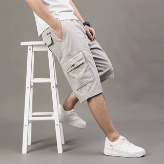 2026水洗夏季男士七分裤宽松大码裤外穿纯棉休闲中裤多袋工装短裤