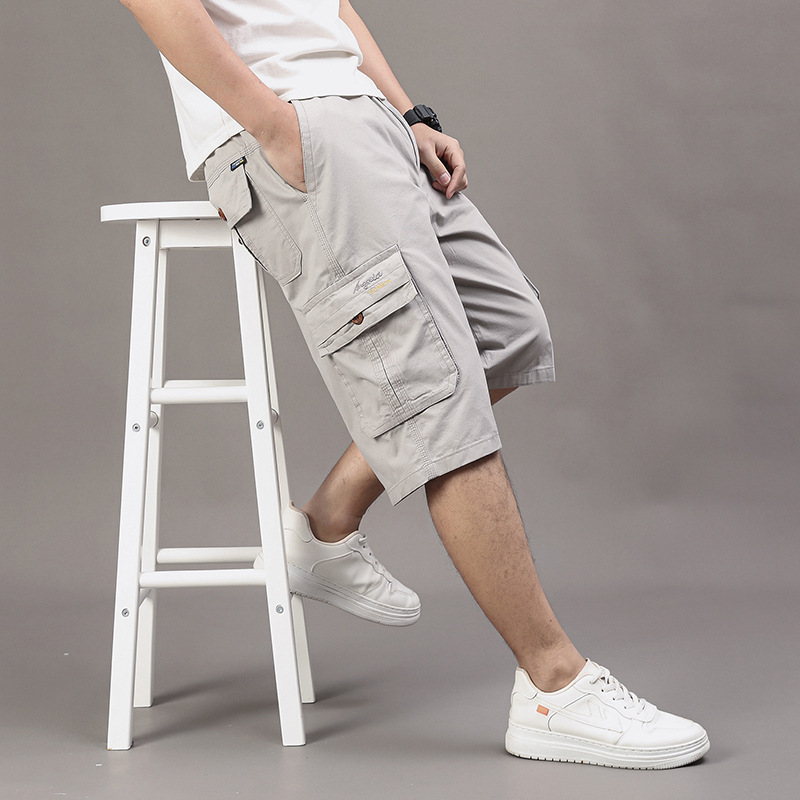 2026 Washed Summer Men's Loose Fit Large Size Cotton Casual Shorts with Multiple Pockets Workwear Shorts