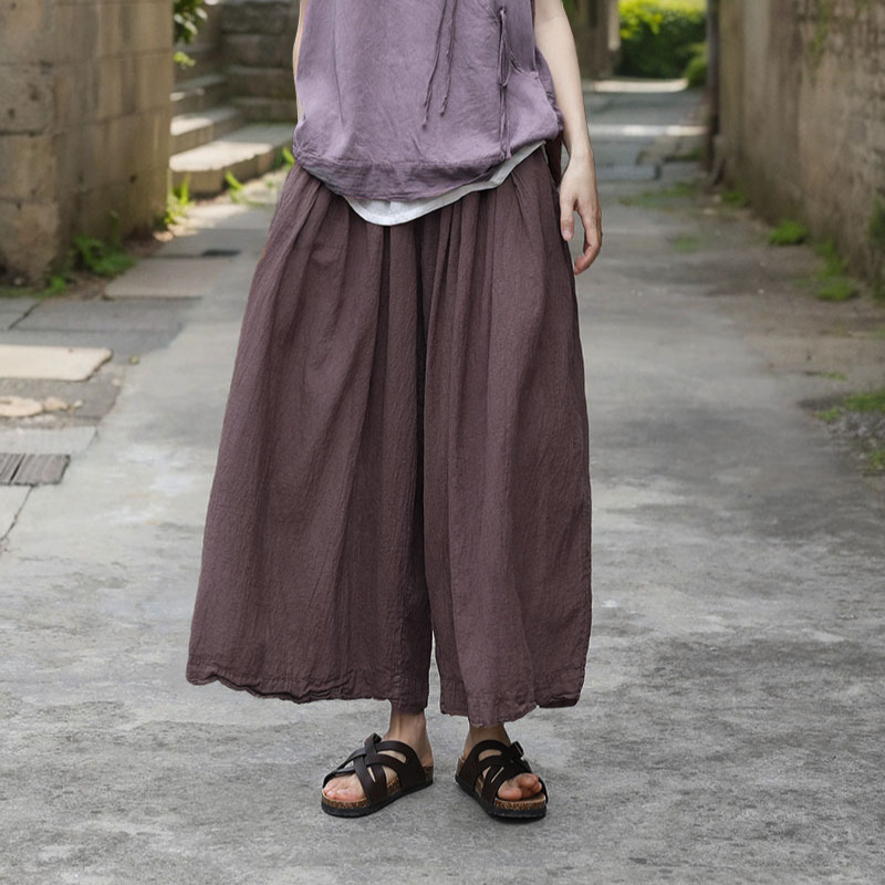 Shan Qiannian Yi Summer Artistic Loose Breathable Casual Pants 80 Combed High Density Cotton Light Elegant Straight Leg Pants