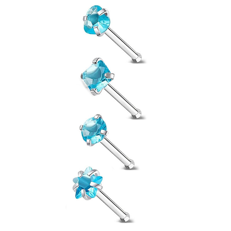 Titanium Steel Curved Stud Five-Pointed Star Square Heart L S Rod Ring Mini Inlaid Stone Girl Facial Nose Jewelry_voghion.com