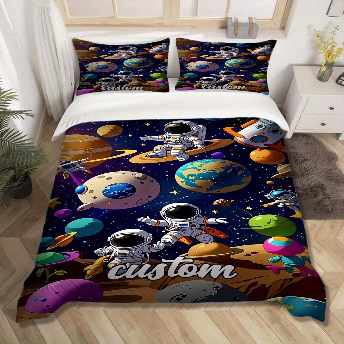 Fábrica de origen textil doméstico astronauta digital impresión set edredón suave piel respaldar TEMU / JIT