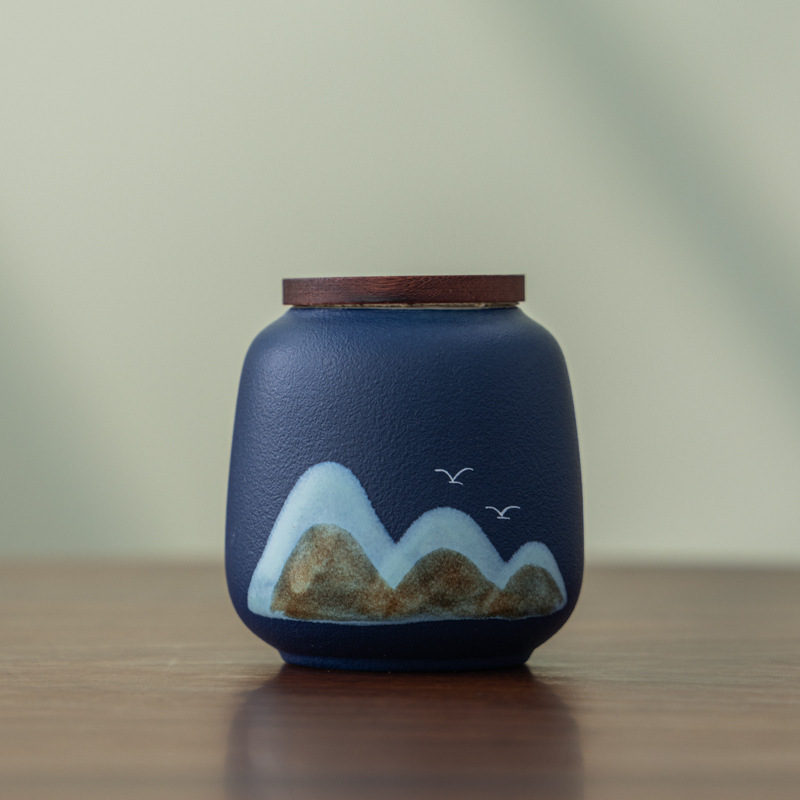 Yuanshan 茶缶木製蓋セラミック密封缶小さな茶包装ギフトポータブル薬用粉末缶カスタムロゴ|undefined
