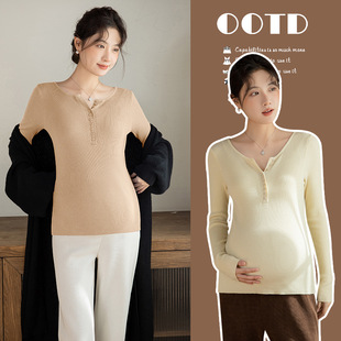 Pregnant women's bottoming shirt autumn and winter 2024 new creamy-white half open collar fashion knitted sweater top slim long sleeve