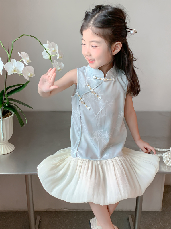 女の子ドレス 2025 新しいスタイル女の赤ちゃん中国風夏改良されたチャイナドレスプリンセスドレス紫子供のサマードレス|undefined