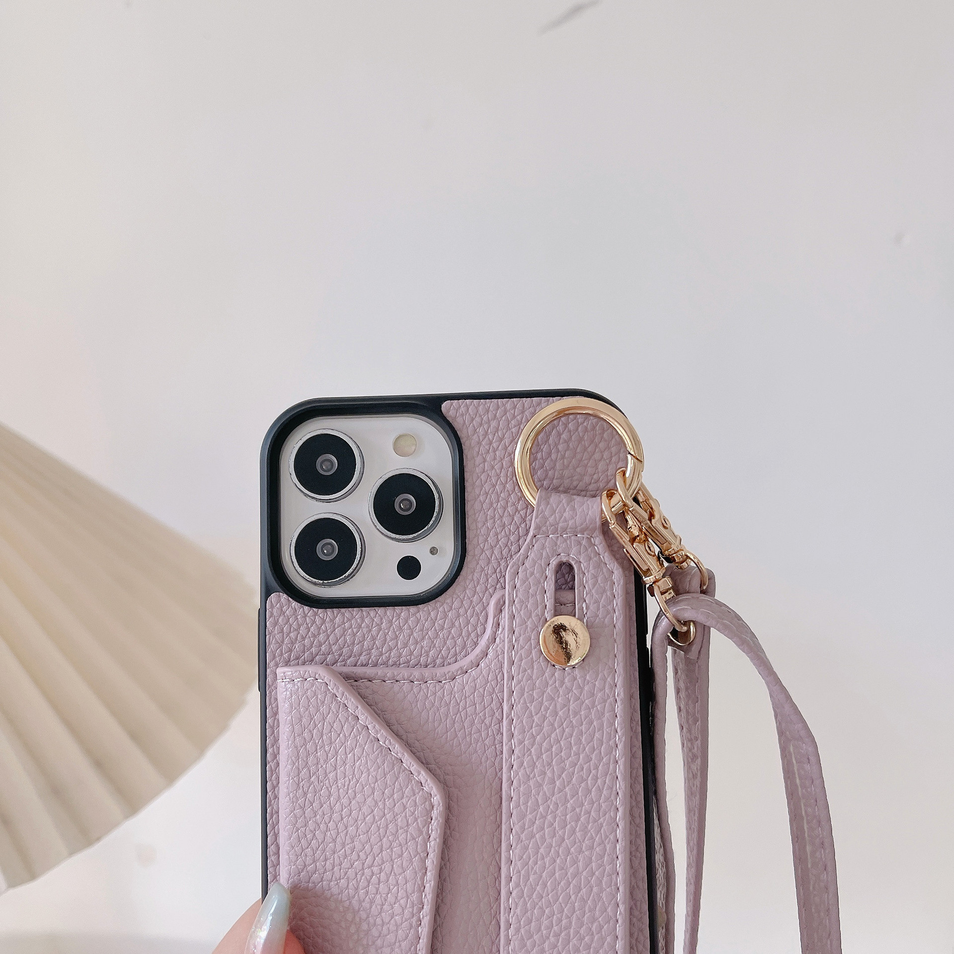 TechGlobe Suitable For IPhone 17 Pro Max Wrist Phone 12/13 Crossbody Shoulder Strap Card Slot Protective Leather Case_voghion.com