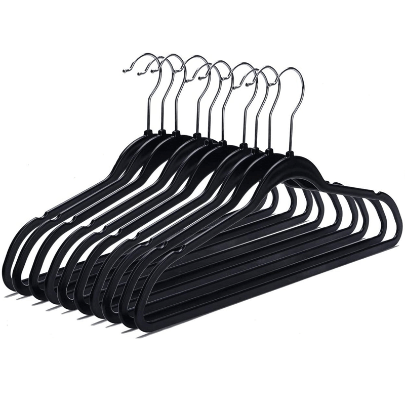 Manufacturers selling plastic hanger non-velvet heavy-duty hanger set black non-slip rotation scanneless hangers