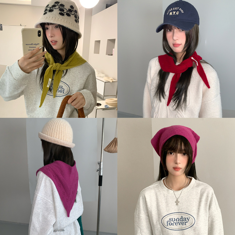 纯羊毛针织三角巾女2025年秋冬新款保暖披肩显脸小头巾防寒小围巾|undefined