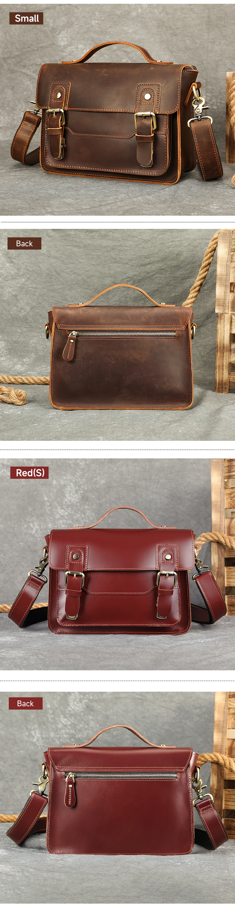 Túi da thật satchel nam phong cách retro, đựng tài liệu dung tích lớn, vừa laptop 15 inch — Cà phê (cỡ nhỏ) chi tiết 4