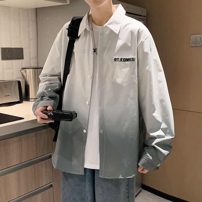 Summer New Teenager Fashion Gradient Shirt Men's Long Short Sleeve Junior High School Students high quality Shirt Jacket