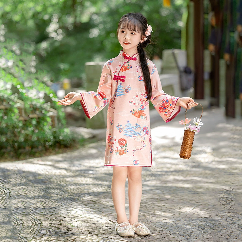 Детский осенний чхонсам, ретро бархатное этническое платье, Hanfu, этнический стиль