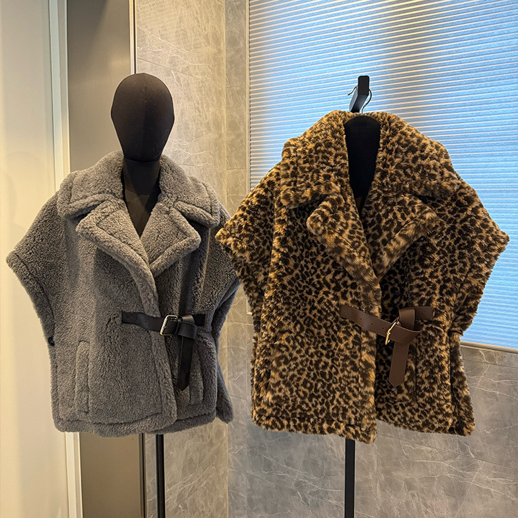 M Brand Teddy Bear Warm Thickened Particle Cape Teddy Fashion Trendy New Leopard Print Fur Coat Wholesale for Women