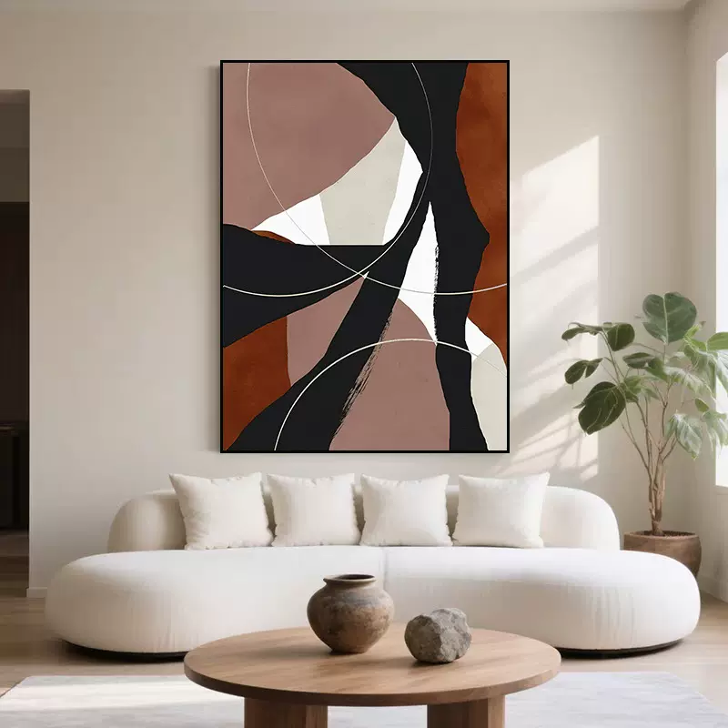 高级感肌理装饰画酒店民宿宾馆壁画抽象黑白手绘油画客厅挂画玄关