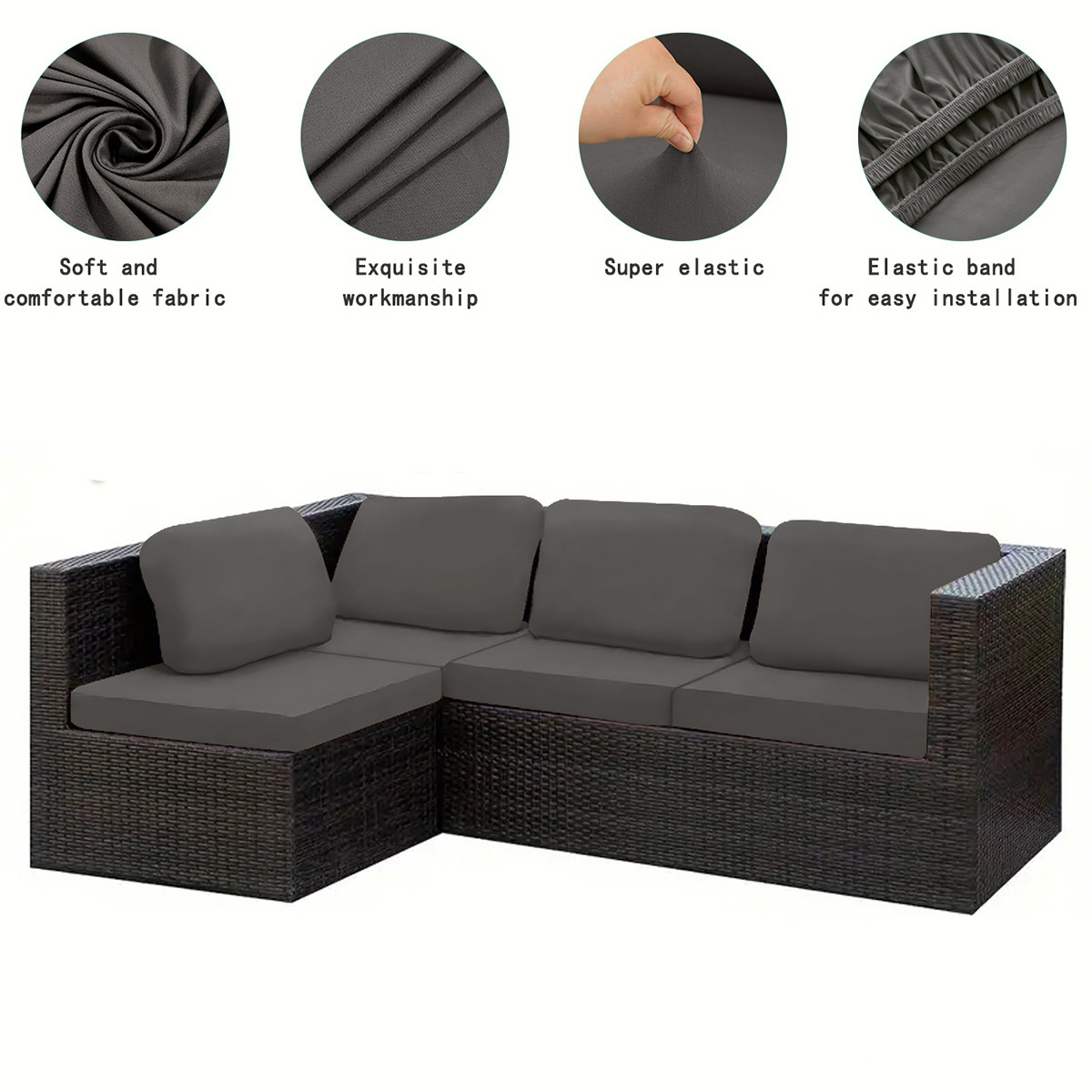 Ventas directas transfronterizas todo incluido elástico de color sólido impermeable seda de leche al aire libre cubierta de cojín de sofá a prueba de polvo cubierta de cojín de sofá a prueba de agarre