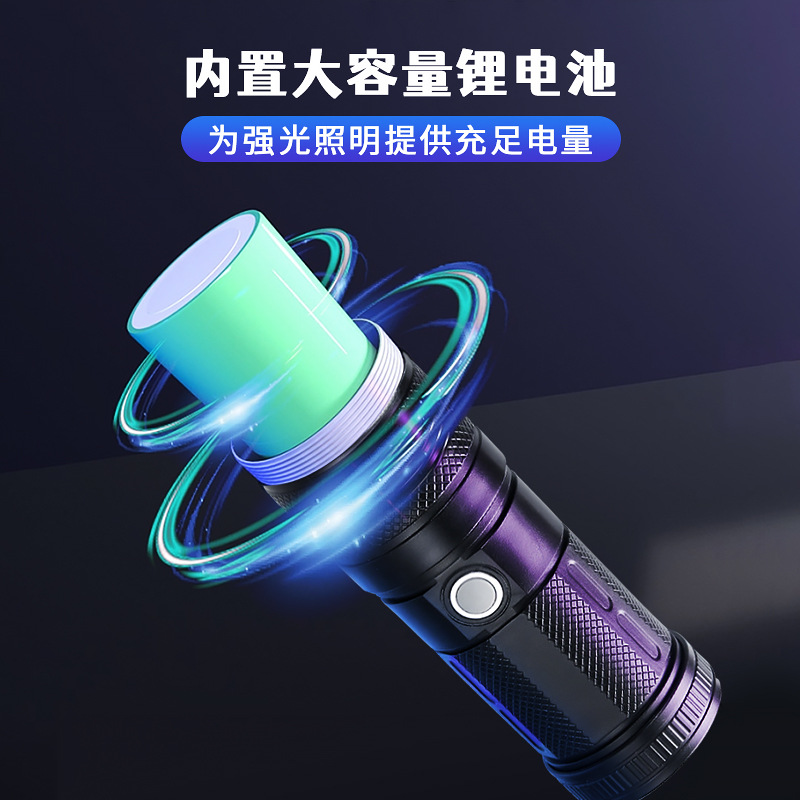 Transfronterizo fuerte luz de largo alcance linterna láser blanco al aire libre multifunción de larga resistencia LED zoom lámpara de iluminación de emergencia