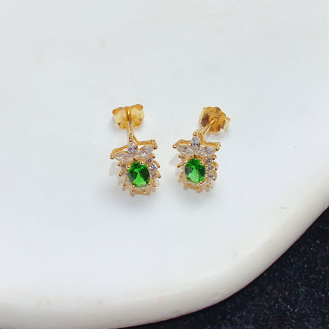 Серьги из стерлингового серебра 925 пробы с инкрустацией из натурального диопсида, модные изысканные универсальные красочные серьги-сокровища, женские украшения