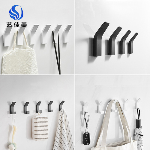 No punching bathroom simple space aluminum hook creative door coat hook solid bedroom black wall single hook