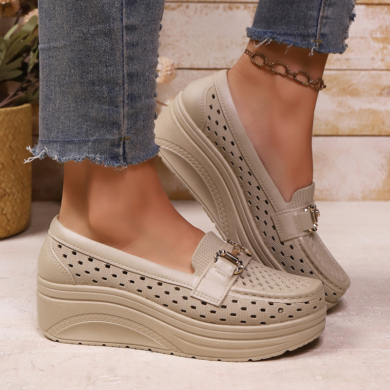 New Cross-Border Style Hollow-Out Thick-Soled Platform Shoes, Middle-Aged Wedge-Heeled Rocking Shoes, Large Size Women's Slip-On Shoes, Mom Shoes New Cross-Border Style Hollow-Out Thick-Soled Platform Shoes, Middle-Aged Wedge-Heeled Rocking Shoes, Large Size Women's Slip-On Shoes, Mom Shoes