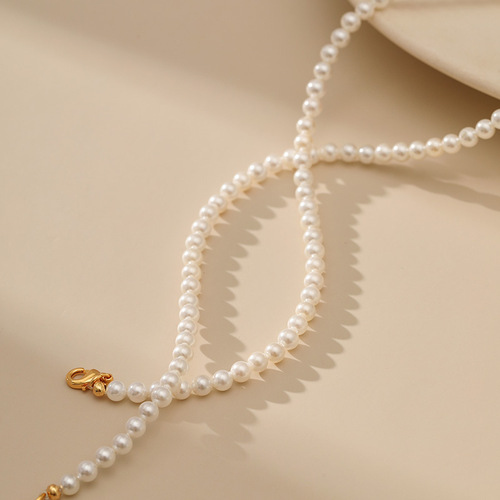 French Pearl Bead Chain Necklace with Elegant and Luxurious Feel, Heart Pendant Plated with 18K Real Gold, Colorfast and Sweet Jewelry
