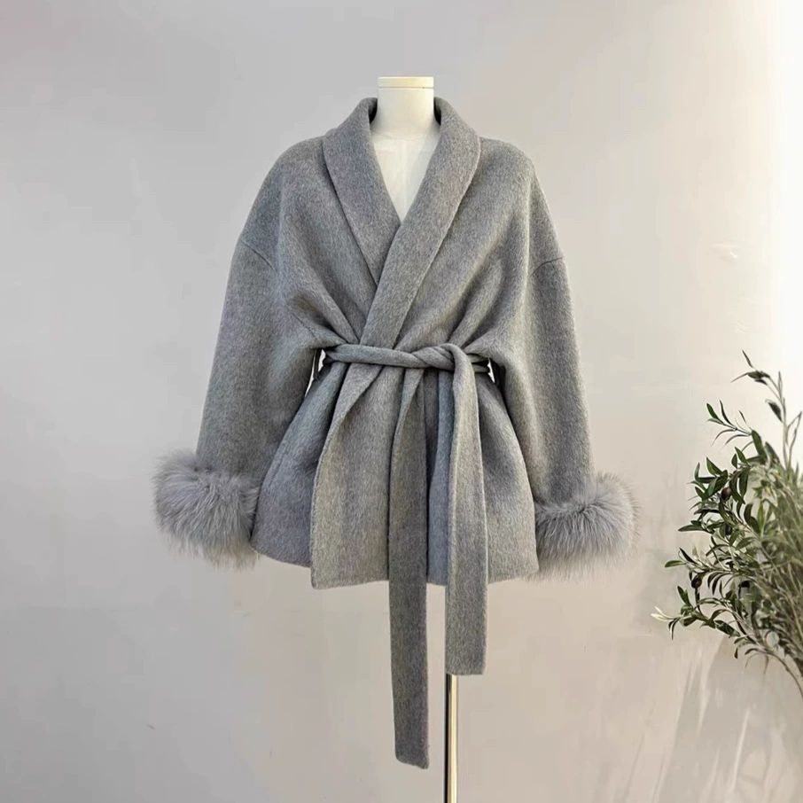 Двусторонняя шерстяная верхняя одежда из лисьего меха 2025, женская короткая верхняя одежда, женский халат, стильная двусторонняя шерстяная верхняя одежда, трансграничная