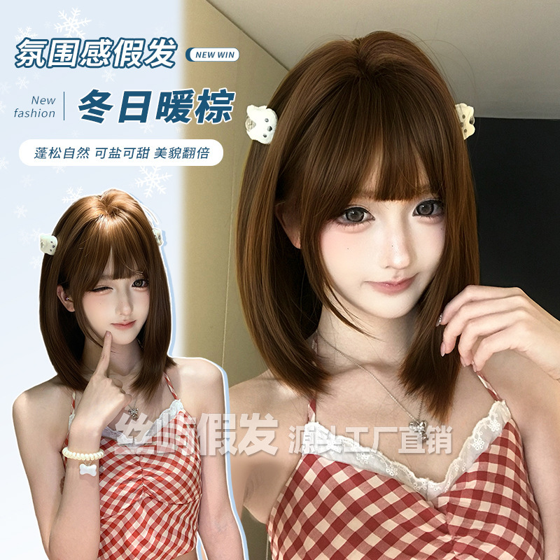 Siyu Wig Winter New Style Women's Daily Internet Celebrity Short Straight Hair Full Head Wig Siyu Wig Winter New Style Women's Daily Internet Celebrity Short Straight Hair Full Head Wig