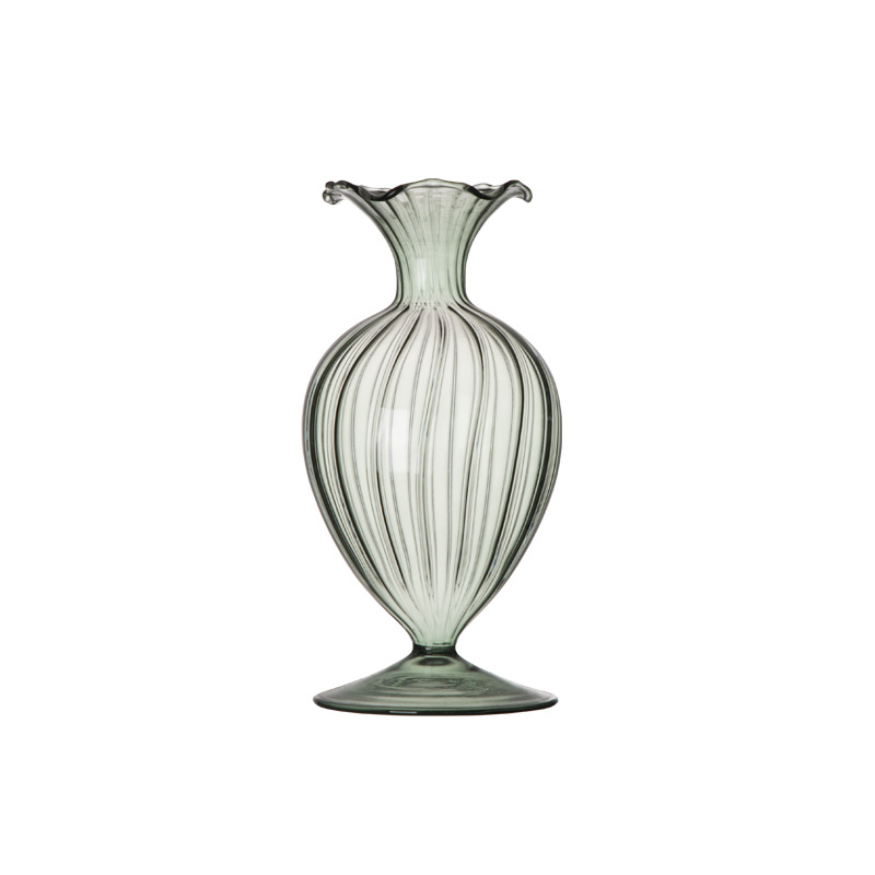 Vintage francés en relieve jarrón de vidrio hidropónico transparente arreglos de flores sala de estar decoración de mesa ornamentos artesanías