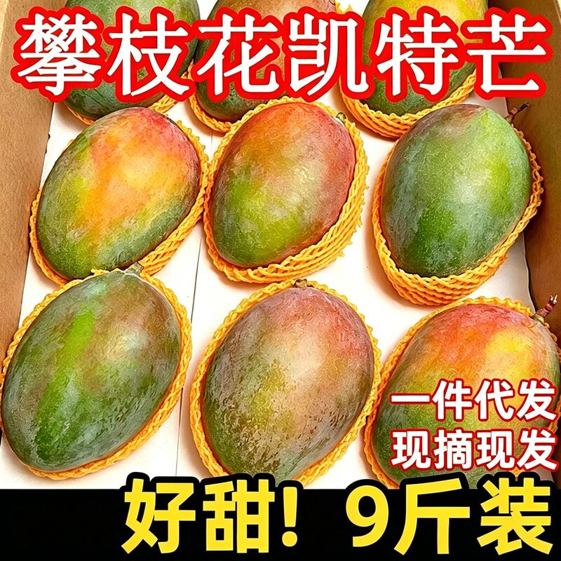 Fresh Mangoes from Panzhihua, Sichuan, Seasonal Large Fruits, Whole Box with Free Shipping, Extra-Large Green Mangoes in Season