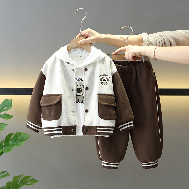 7717 ropa para niños traje de primavera y otoño para niños 2025 nuevo traje de béisbol para niños traje de tres piezas ropa de primavera para bebés de moda