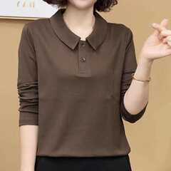 代件2025春秋長袖tシャツの襟をめくって、お母さんの服がゆったりしていて、痩せています。