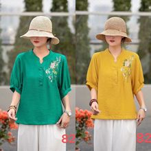 实拍2025夏季新款刺绣民族风上衣 天丝棉圆领中袖宽松大码休闲T恤