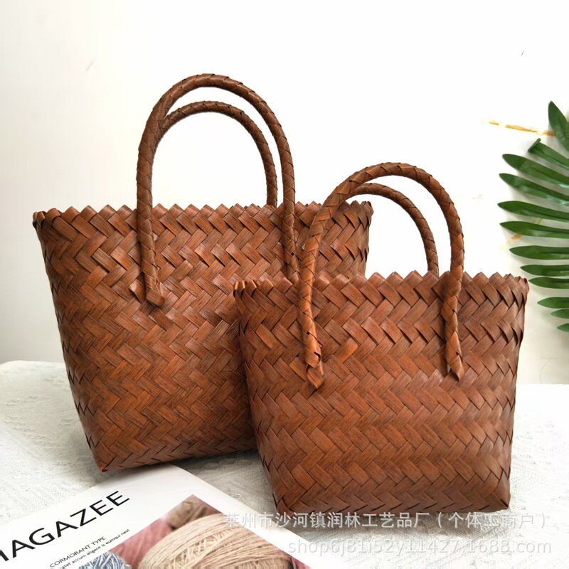 New Rattan Woven Handbag, Straw Woven Bag, Imitation Rattan Bag, Women's Retro Pure Hand-Woven Bamboo Tote Bag, Gift Bag New Rattan Woven Handbag, Straw Woven Bag, Imitation Rattan Bag, Women's Retro Pure Hand-Woven Bamboo Tote Bag, Gift Bag