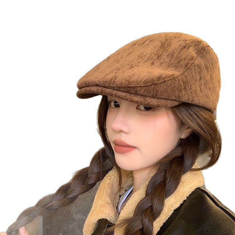 韩系前进帽女秋冬季方圆脸贝雷帽大头围显脸小报童帽反戴鸭舌帽子|undefined