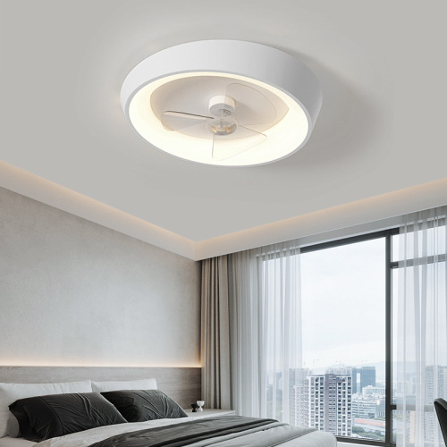 New Minimalist Bedroom Fan Lamp, Personal Artistic Round Flush Mount Ceiling Fan Lamp for Home, Quiet Variable Frequency Suspension Fan Lamp