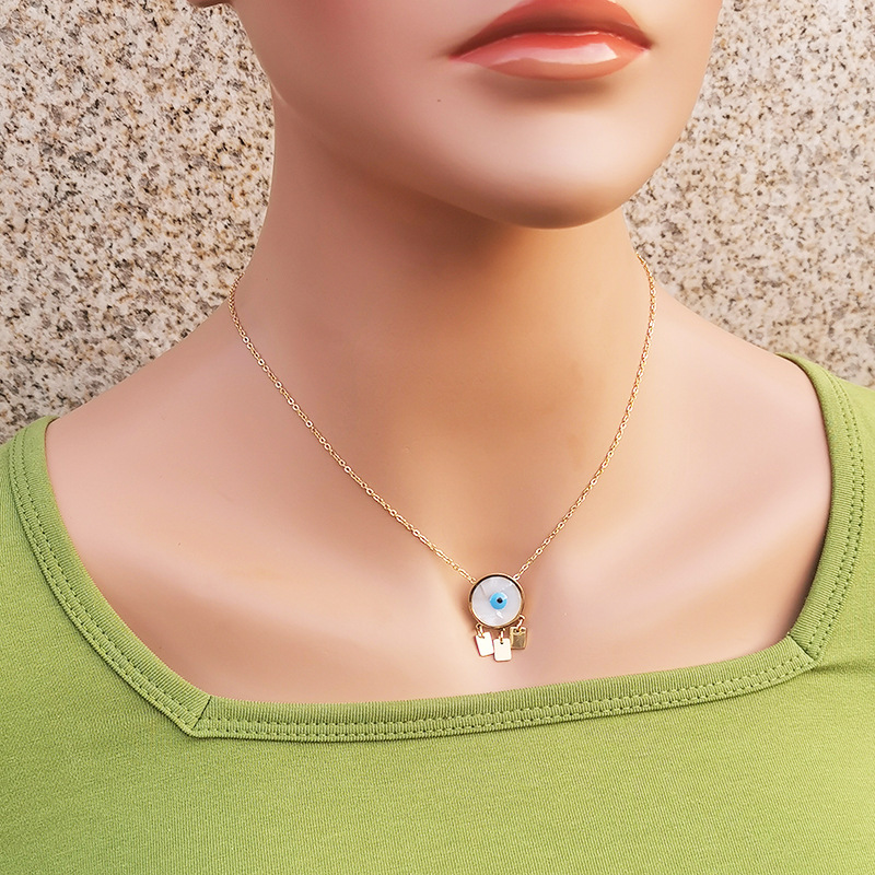 Fashion Eye Stainless Steel Inlay Shell Pendant Necklace Colorza_colorza_5
