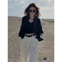 韩版时尚撞色条纹拉链外套女2025早秋新款洋气高级感短款夹克上衣